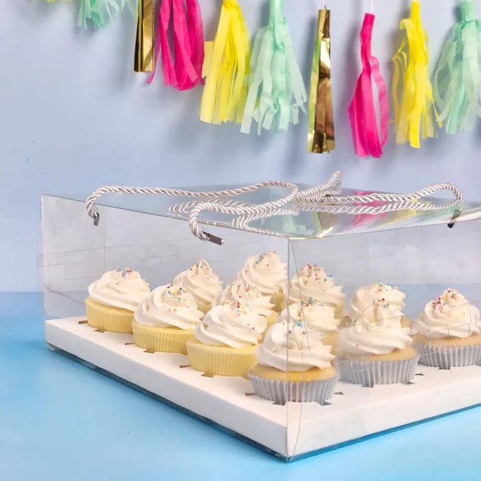 Cake Craft Clear Lid Cupcake Box 12-Hole with Rope Handles