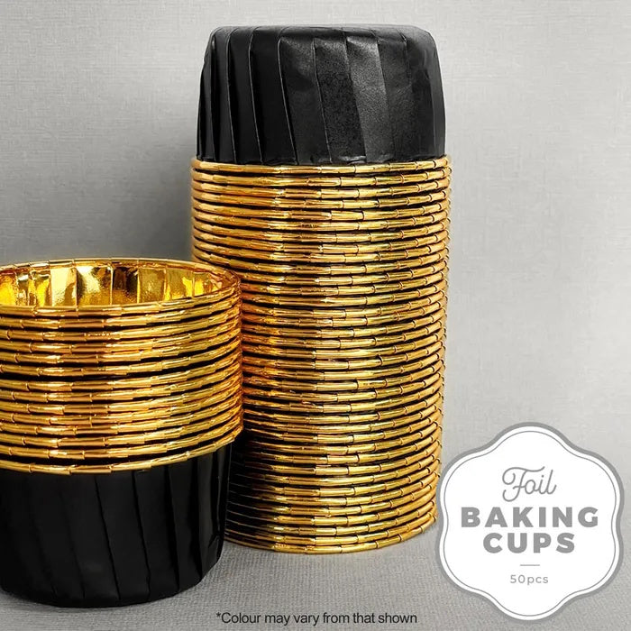 Cake Craft Foil Round Baking Cups 50pk - Black & Gold