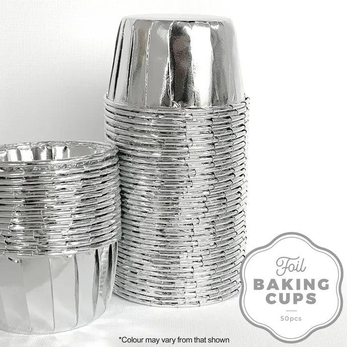 Cake Craft Foil Round Baking Cups 50pk - Silver