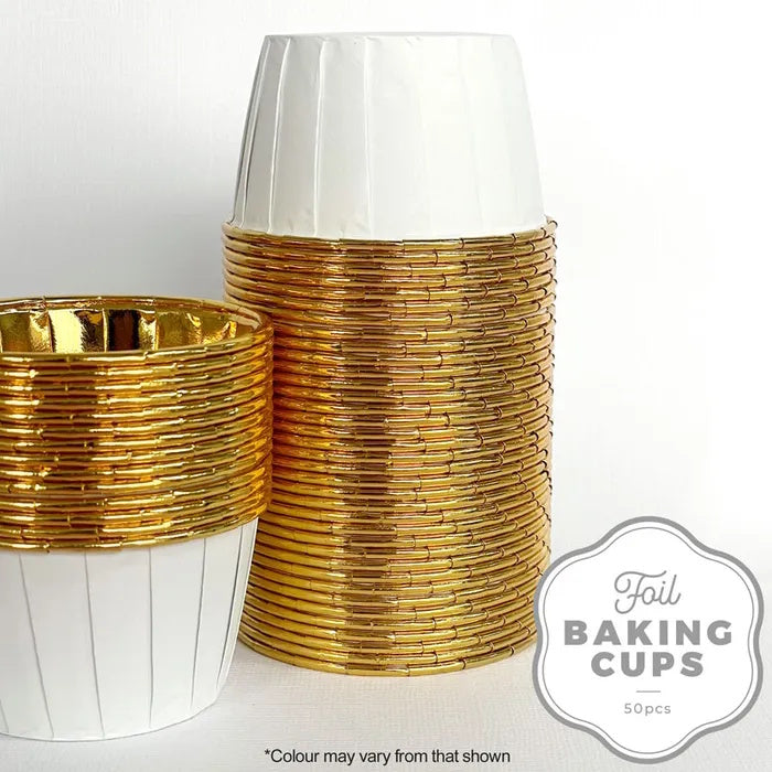 Cake Craft Foil Round Baking Cups 50pk - White & Gold