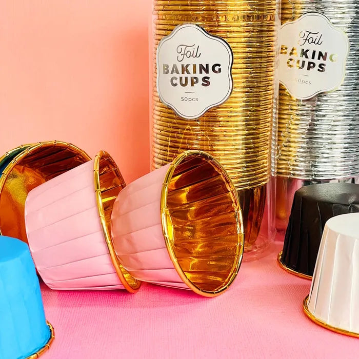Cake Craft Foil Round Baking Cups 50pk - Black & Gold
