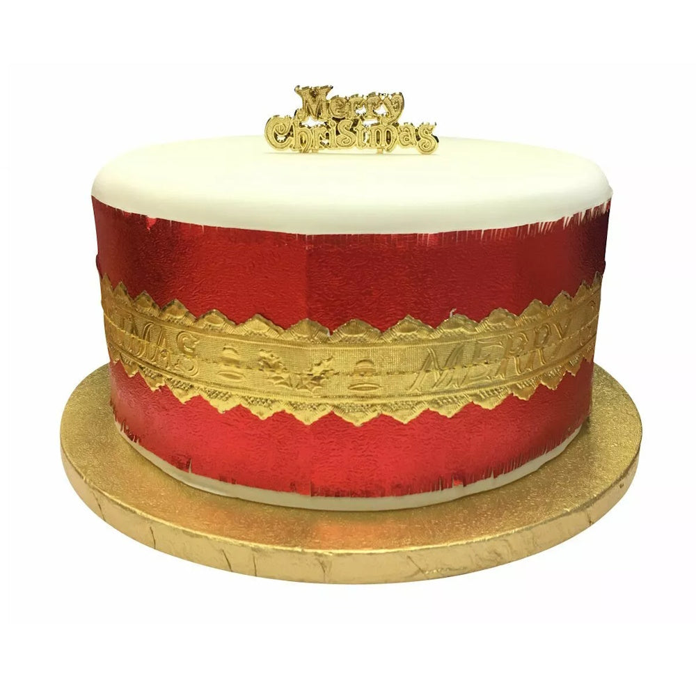 Christmas Cake Frill - Red with Gold Merry Christmas Centre