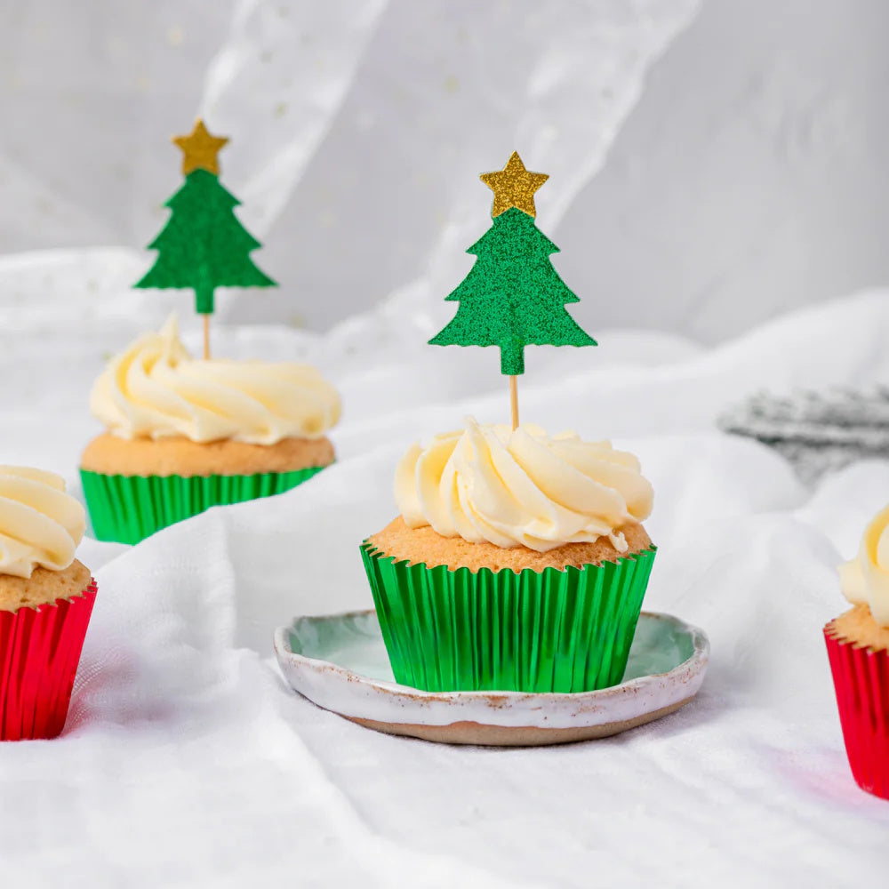 Glitter Christmas Tree Cupcake Toppers 12pk