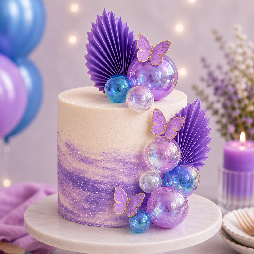Deco Ball, Fan & Butterfly Topper Set - Blue, Purple & Silver