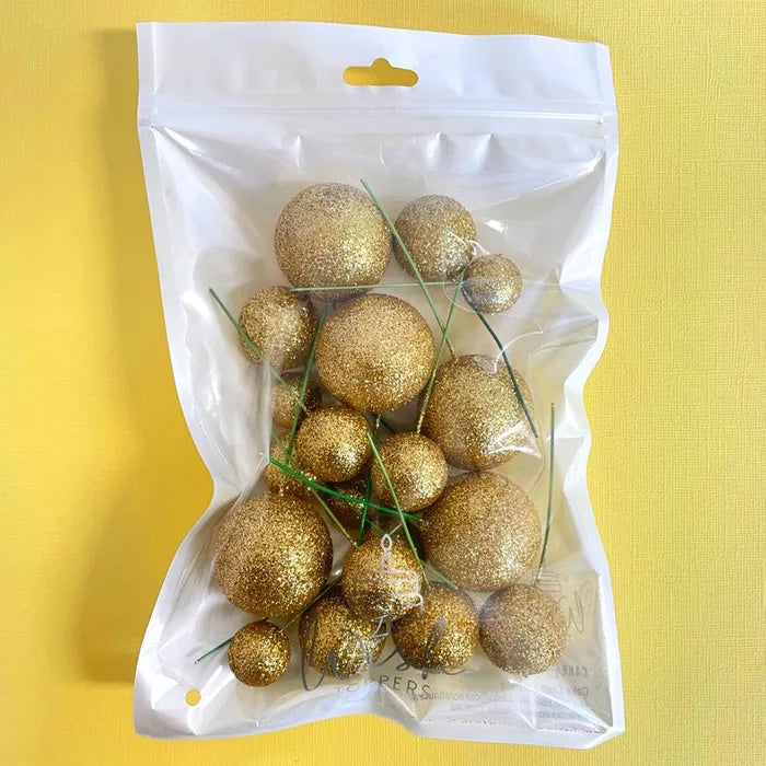Deco Foam Ball Toppers 20pk - Glitter Gold