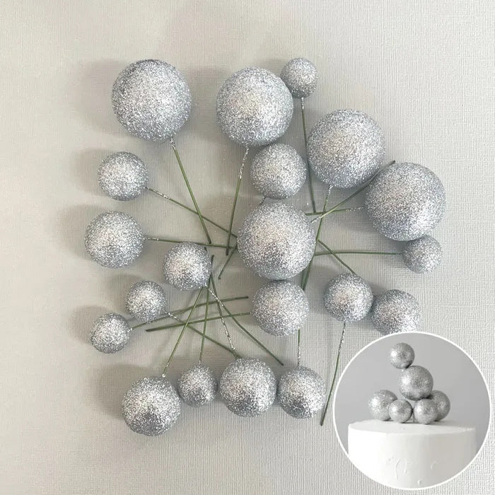 Deco Foam Ball Toppers 20pk - Glitter Silver