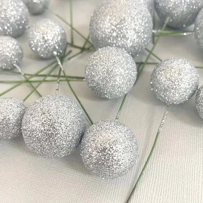 Deco Foam Ball Toppers 20pk - Glitter Silver