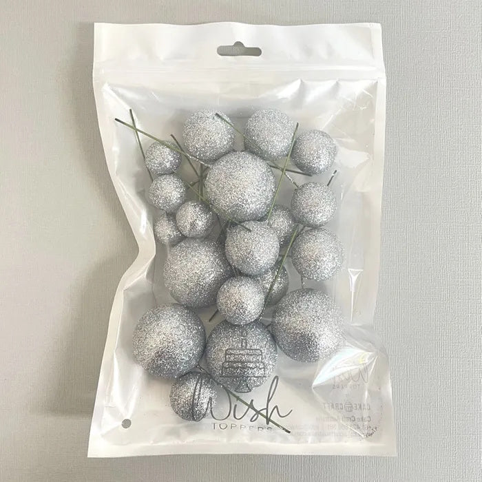 Deco Foam Ball Toppers 20pk - Glitter Silver