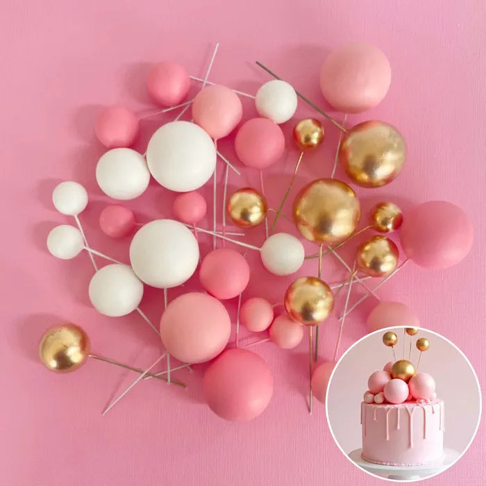 Deco Foam Ball Toppers 32pk - Pink, White & Gold