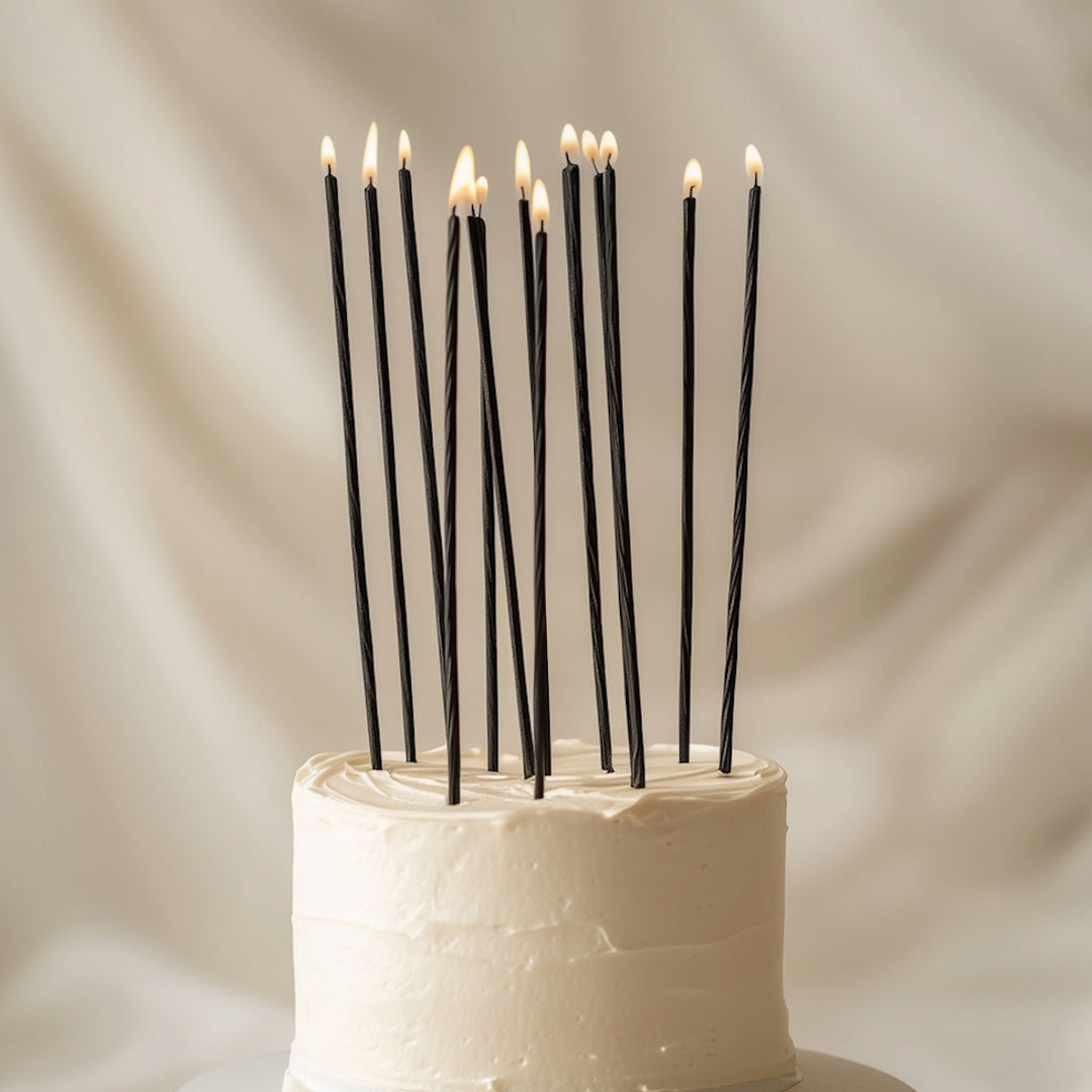 Fine Spiral Cake Candles 16pk - Black