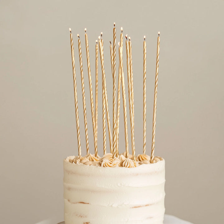 Fine Spiral Cake Candles 16pk - Gold