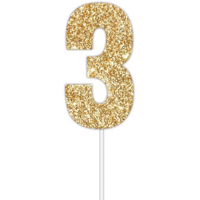 Gold Glitter Cake Topper - No 3