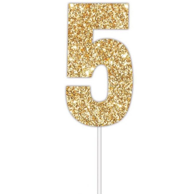Gold Glitter Cake Topper - No 5
