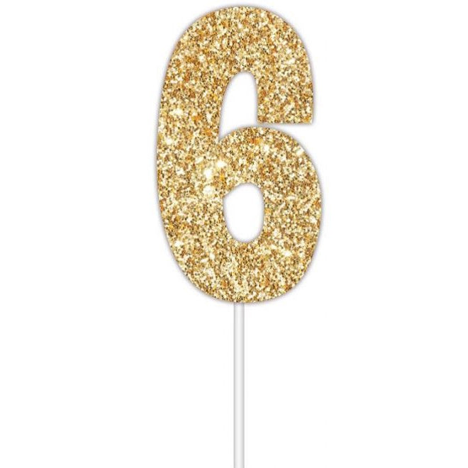 Gold Glitter Cake Topper - No 6