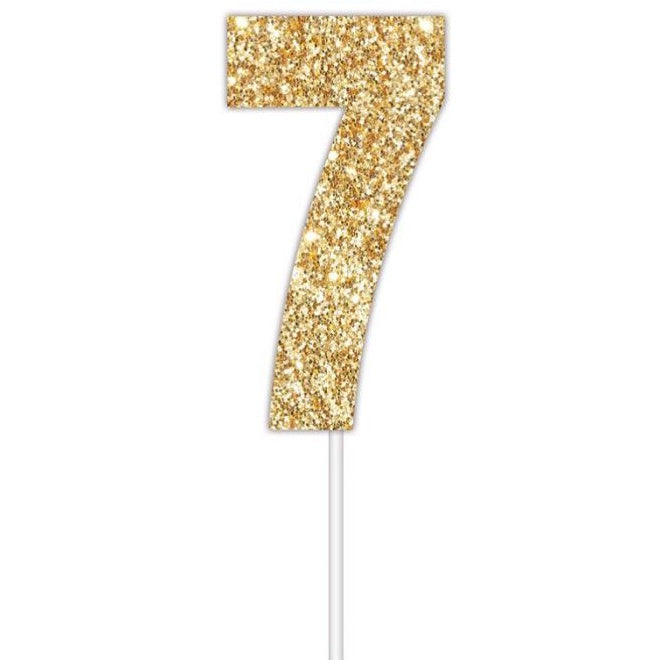 Gold Glitter Cake Topper - No 7