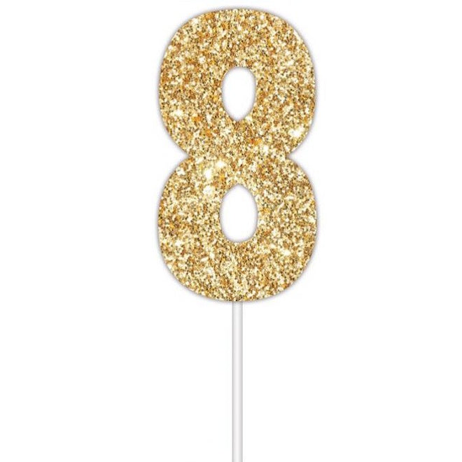 Gold Glitter Cake Topper - No 8