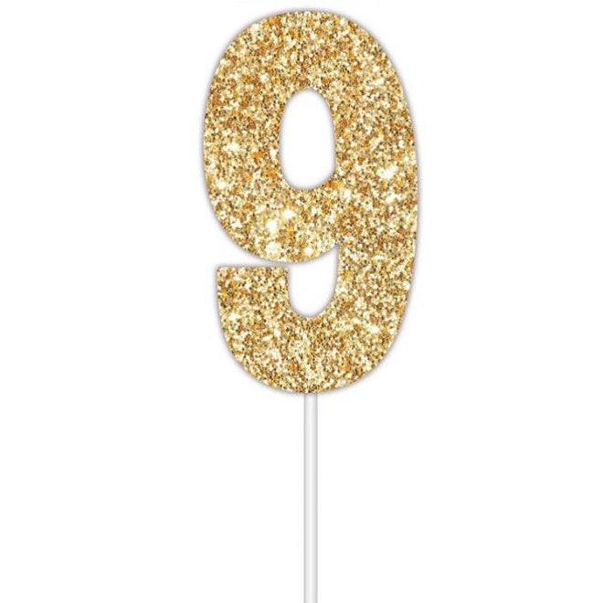 Gold Glitter Cake Topper - No 9