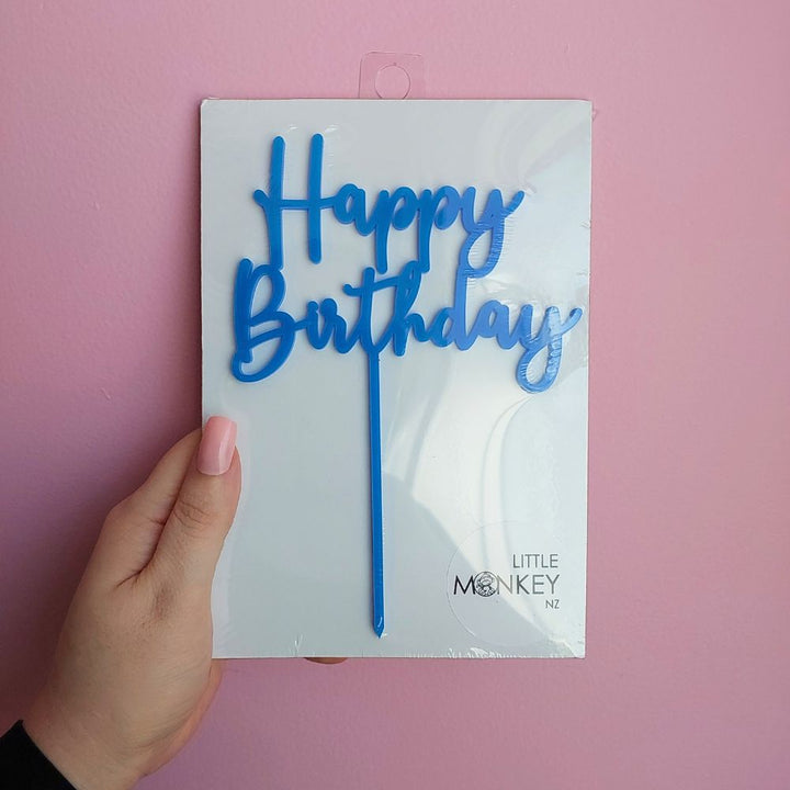 Happy Birthday Cake Topper - Blue