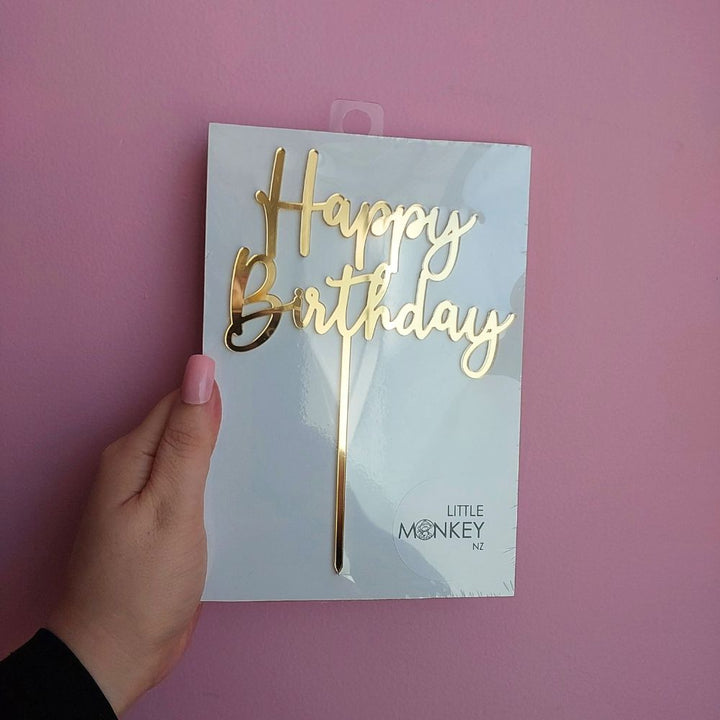 Happy Birthday Cake Topper - Gold Acrylic