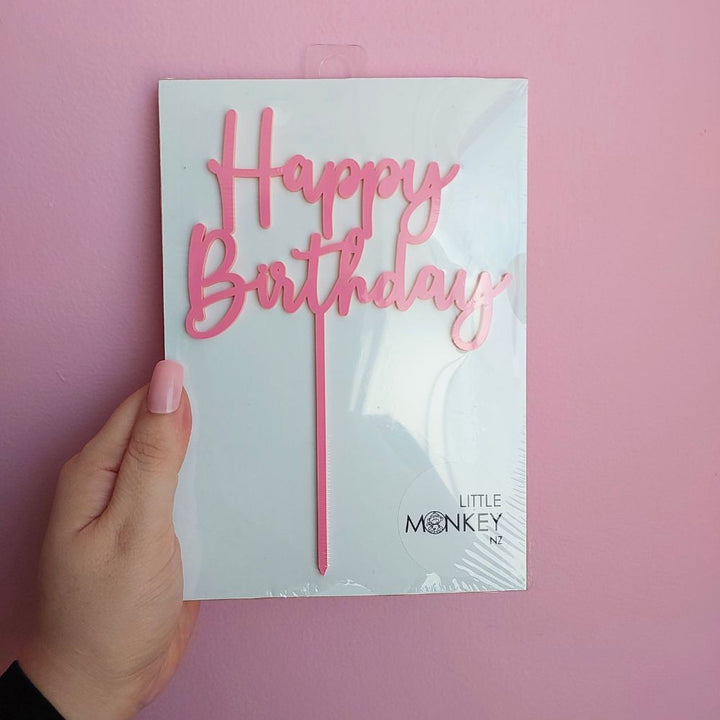 Happy Birthday Cake Topper - Light Pink Acrylic