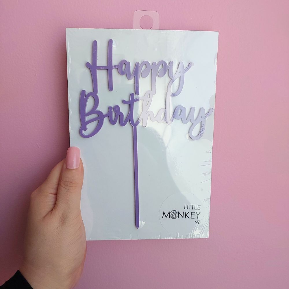 Happy Birthday Cake Topper - Light Purple Acrylic