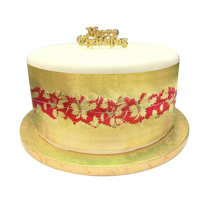 Christmas Cake Frill - Gold with Red Holly Print Centre