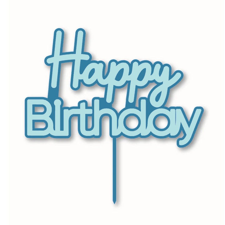 Happy Birthday Layered Acrylic Cake Topper - Blue