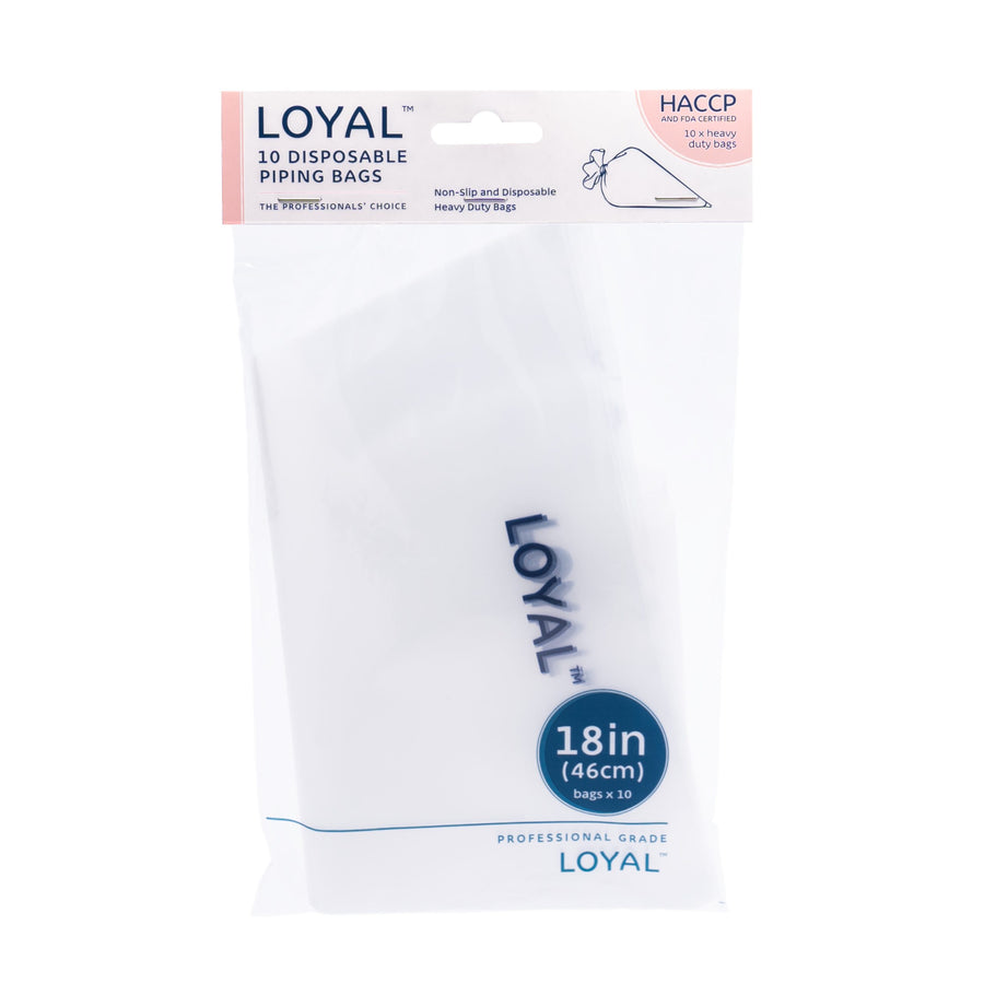 Pack of Loyal disposable piping bags with packaging on a white background