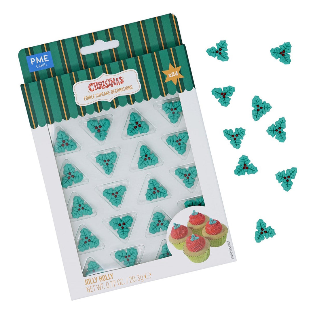 PME Edible Sugar Decorations - Jolly Holly 24pk