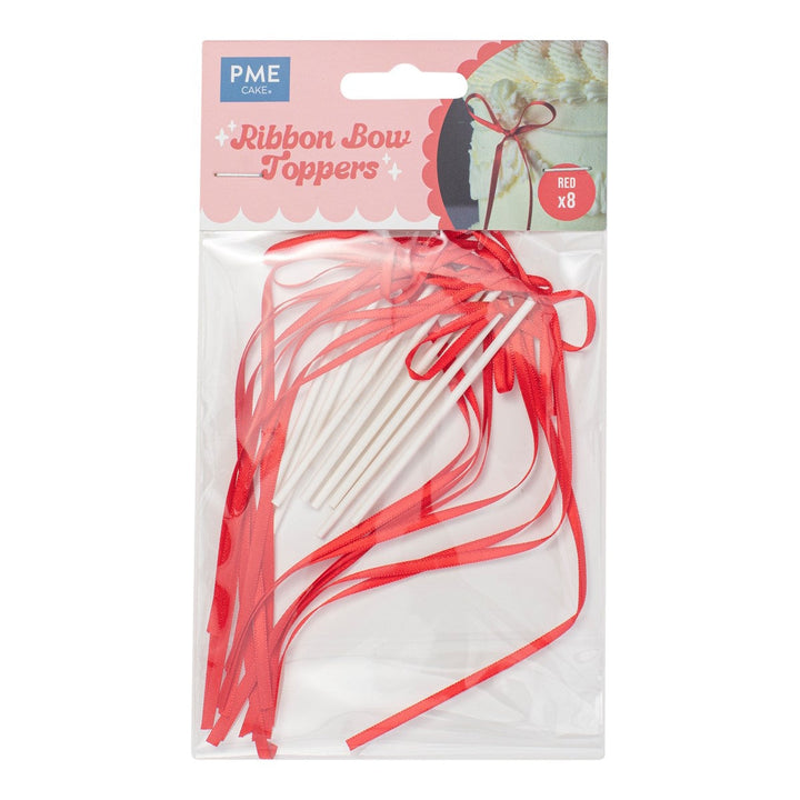 PME Ribbon Bow Cake Toppers 8pk - Red