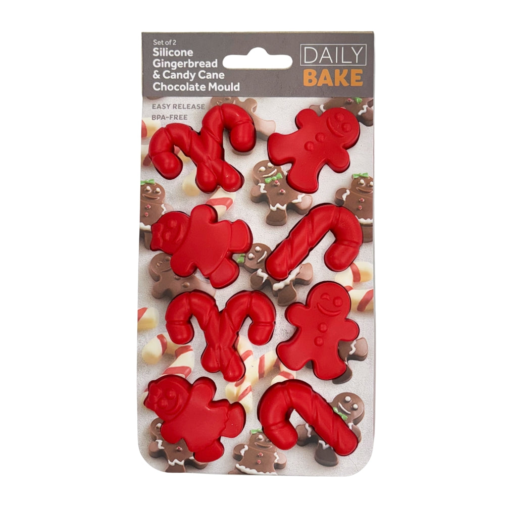 Gingerbread & Candy Cane Silicone Chocolate Moulds 2pk