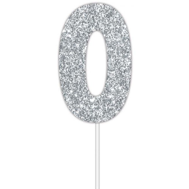 Silver Glitter Cake Topper - No 0