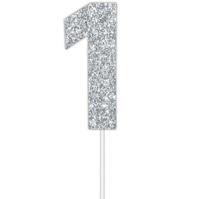 Silver Glitter Cake Topper - No 1