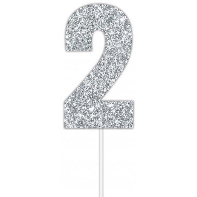 Silver Glitter Cake Topper - No 2