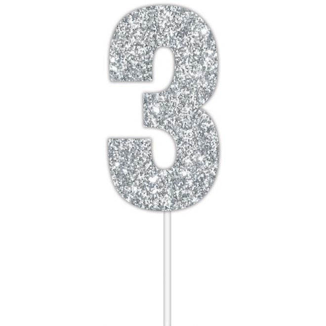 Silver Glitter Cake Topper - No 3