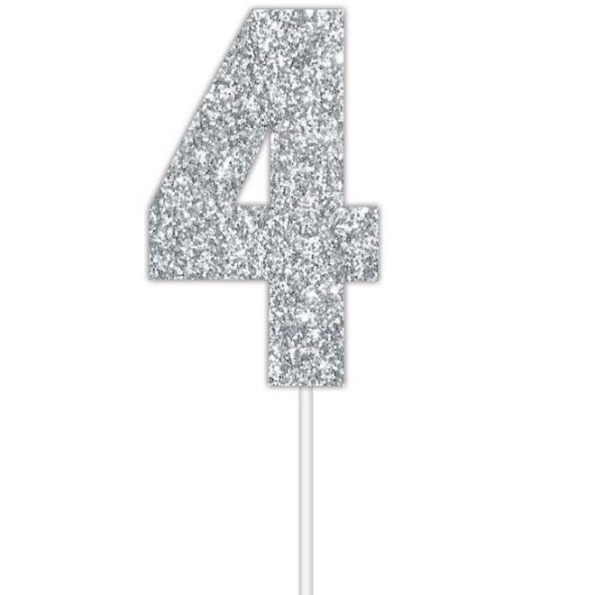 Silver Glitter Cake Topper - No 4