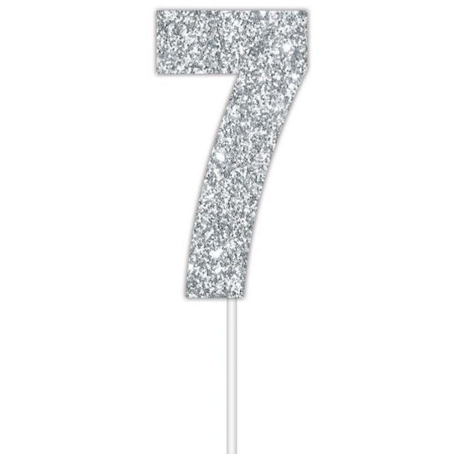 Silver Glitter Cake Topper - No 7