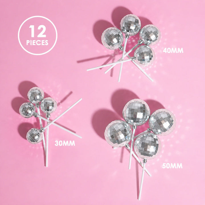 Sprinks Disco Ball Cake Toppers 12pk - Silver