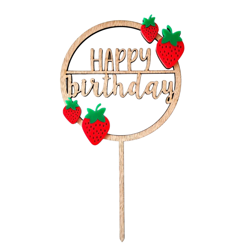 Strawberry Happy Birthday Cake Topper