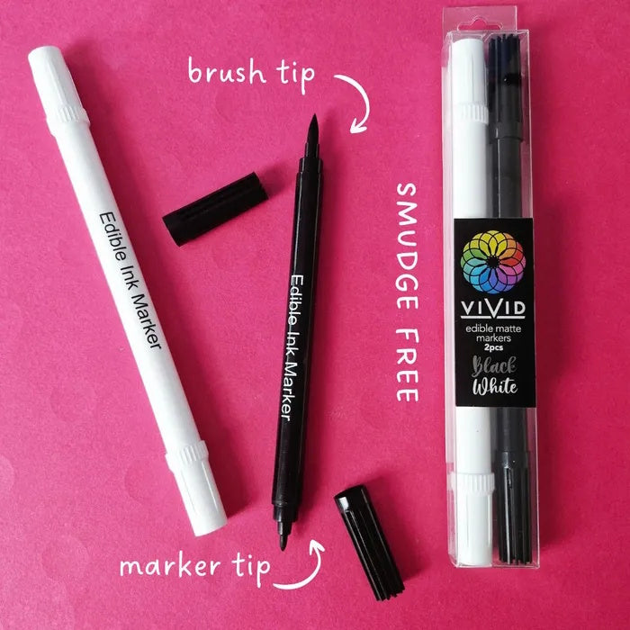 Vivid Edible Marker Pens 2pk - White & Black