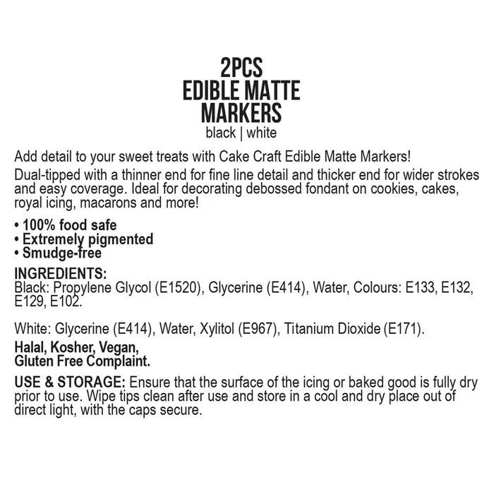 Vivid Edible Marker Pens 2pk - White & Black