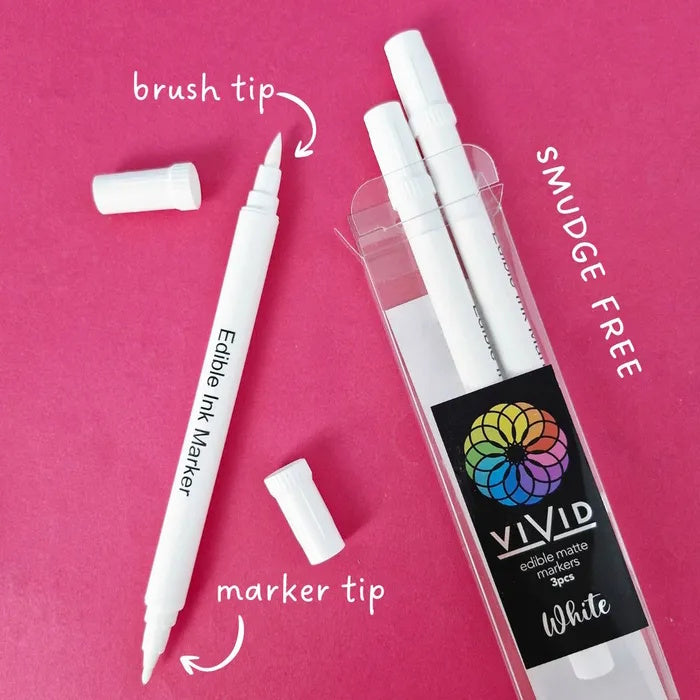 Vivid Edible Marker Pens 3pk - White