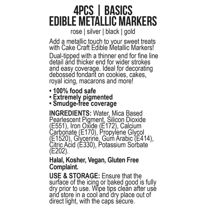 Vivid Edible Metallic Marker Pens 4pk - Basics