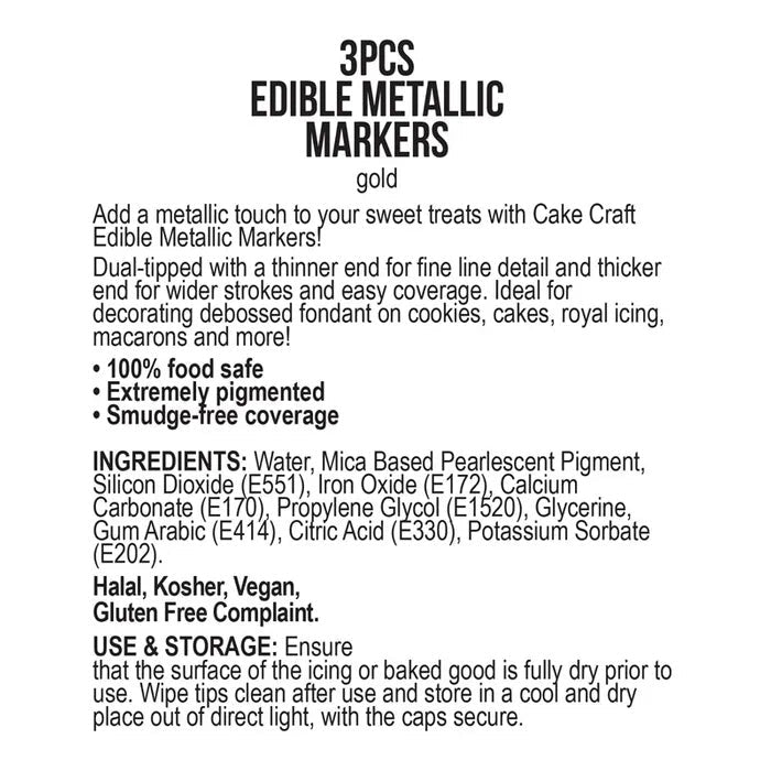 Vivid Edible Metallic Marker Pens 3pk - Gold