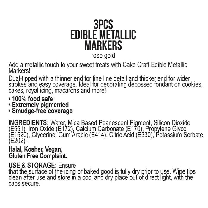 Vivid Edible Metallic Marker Pens 3pk - Rose Gold
