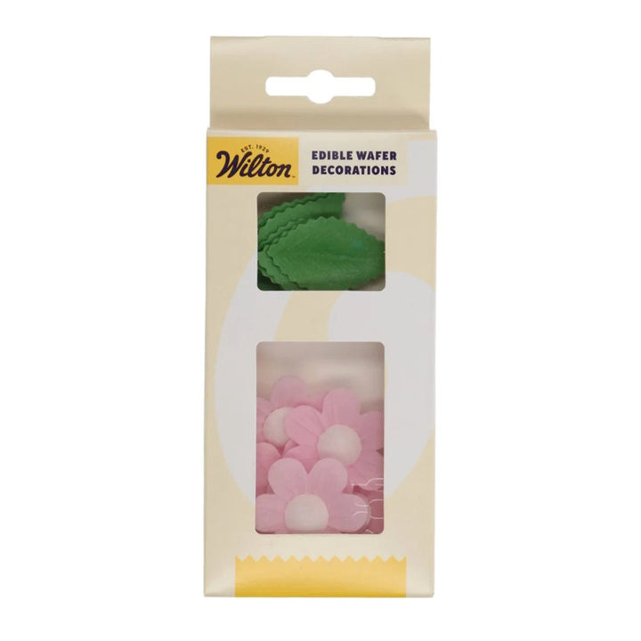 Wilton Edible Wafer Decorations - Pink Flowers & Leaves