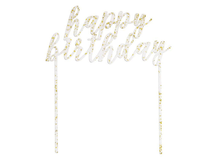 Gold Fleck Happy Birthday Cake Topper