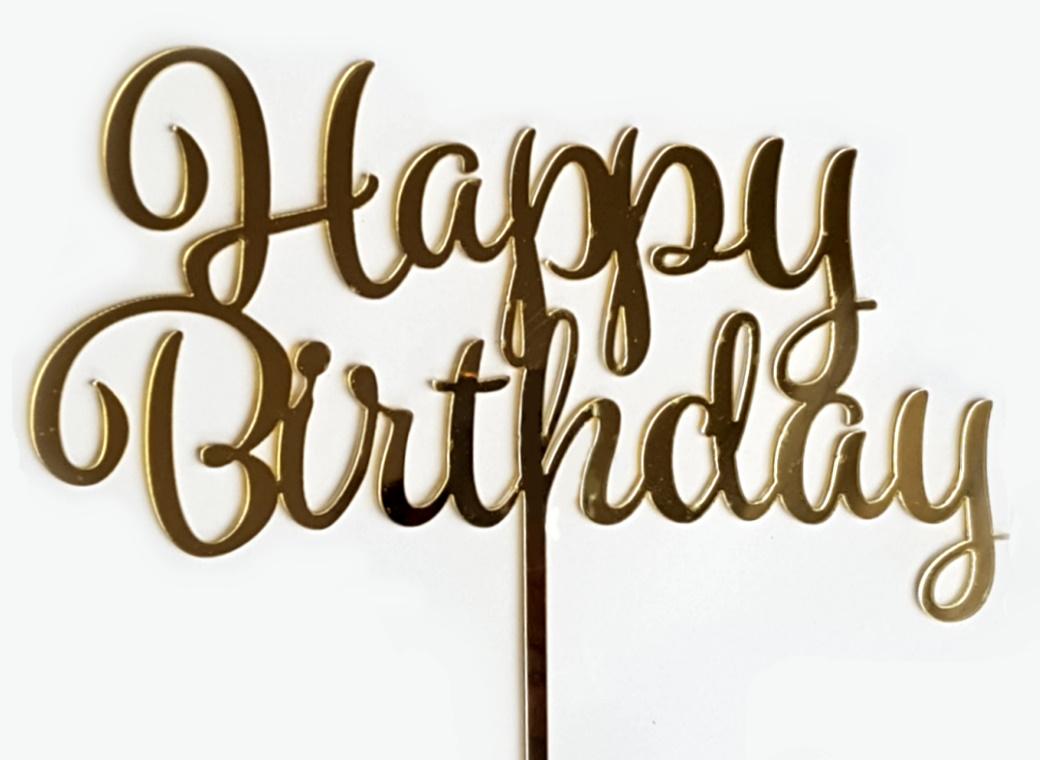 Happy Birthday Cake Topper Aus Acryl – Gold, 15x15 Cm, Wiederverwendbar, Für Geburtstagskuchen
