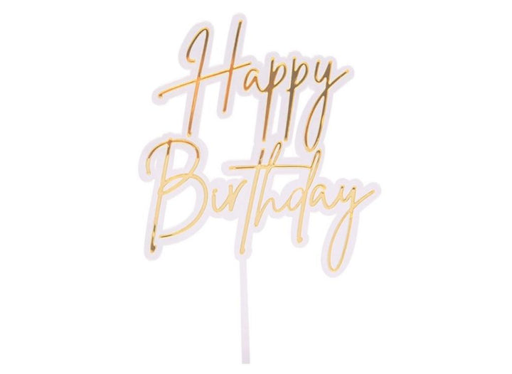 Happy Birthday Layered Cake Topper - Gold/Clear
