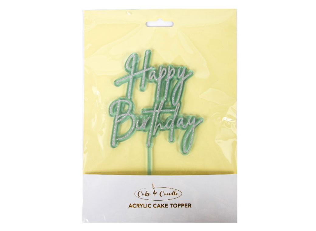 Happy Birthday Layered Cake Topper - Silver / Blue